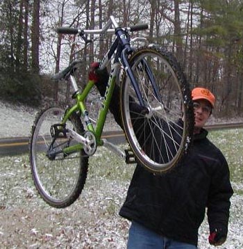 Mike Perry and the Trek he retrofitted with track ends