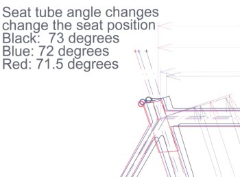 CAD drawing showing the effects of changing seat tube angles